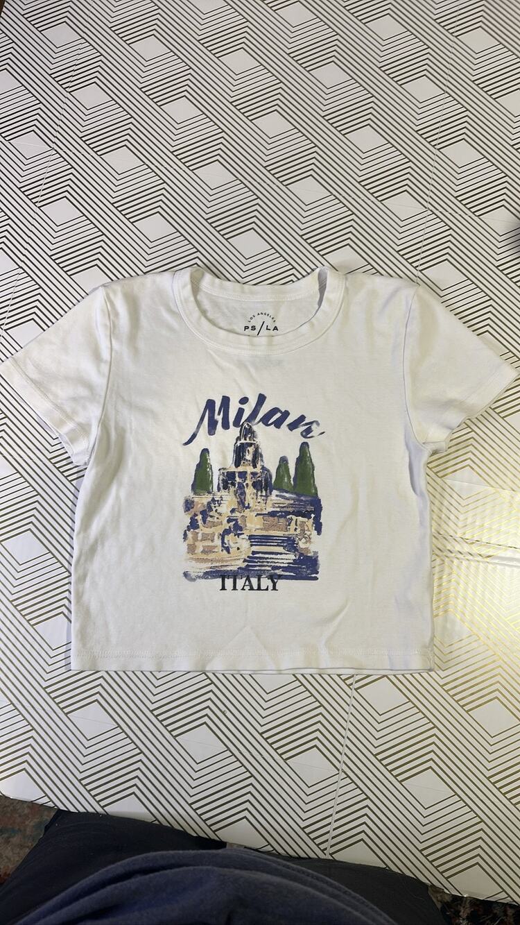 PS/LA Milan Italy Graphic Cropped T-Shirt White Short Sleeve Womens